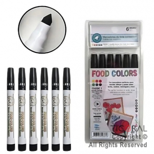MARCADOR DE TINTA COMESTIBLE FOOD COLORS NEGRO X 6 MARCADORES